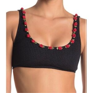 Brand New! Betsey Johnson Black and Red Bikini with Rosette Trim